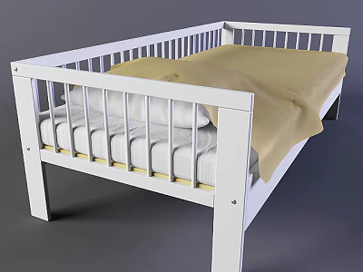 Single Bed with White Frame Yellow Bed Sheet and White Pillows 3d model
