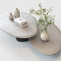 Elegant Modern Coffee Table With Concrete Top Wooden Legs And Green Plant Vase Books