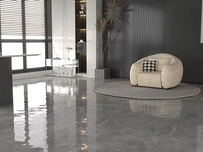 Modern Minimalist Living Room With Beige Sofa Checkered Cushion And White Coffee Table Set 3d model