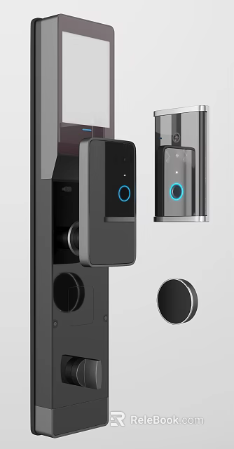 Smart Black Door Lock With Fingerprint Scanner Blue Ring And Camera 3d model 