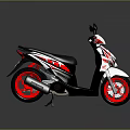 Modern White Black and Red Scooter with Red Wheels and Decorative Stripes