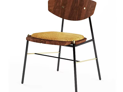 Leisure Chair Featuring Walnut Backrest Yellow Padded Seat Black Metal Legs And Gold Accents 3d model