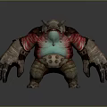 Game and Movie Character With Armored Red Metallic Body Glowing Chest And Clawed Hands