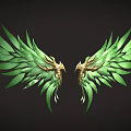 Ornate Green Wings With Intricate Golden Dragon Heads On Dark Background Design