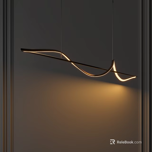 Modern Curved LED Chandelier With Warm Light Hanging In Contemporary Interior Design 3d model 