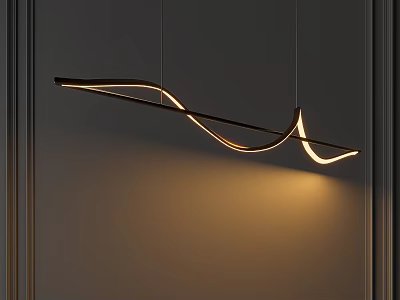 Modern Curved LED Chandelier With Warm Light Hanging In Contemporary Interior Design 3d model