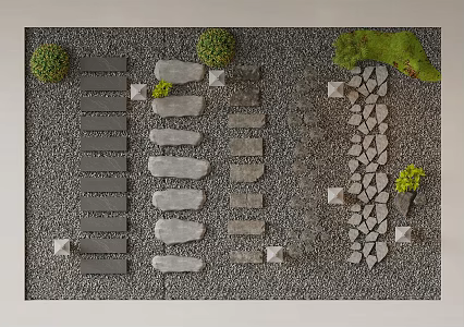 Landscape Ting Step Garden Paving Green Slate Gravel Trail Stone Steps 3d model