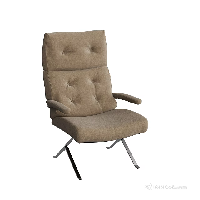 Modern Beige Tufted Fabric High Back Leisure Chair With Sturdy Metal Legs And Comfortable Armrests 3d model 