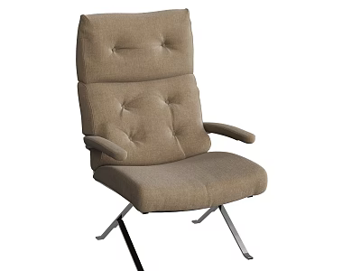 Modern Beige Tufted Fabric High Back Leisure Chair With Sturdy Metal Legs And Comfortable Armrests 3d model