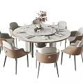 Elegant Modern Round Dining Table Set with Beige Chairs Metal Legs and Tableware 3d model