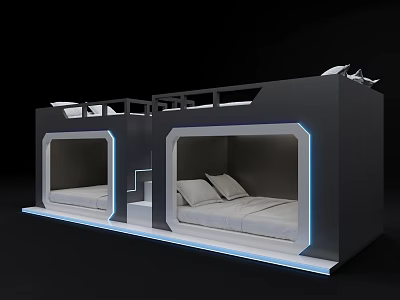 Modern Bunk Bed With Double Decks And Blue LED Strip Lighting Design 3d model