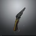 Vintage Revolver Weapon Featuring Metal Barrel And Red Yellow Wooden Grip