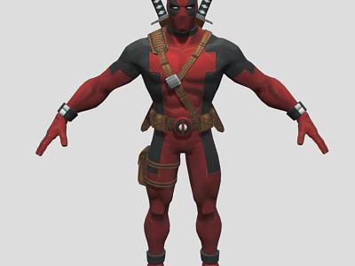 Deadpool Character 3D Model With Red And Black Costume Dual Swords And Utility Belt 3d model