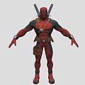 Deadpool Character 3D Model With Red And Black Costume Dual Swords And Utility Belt