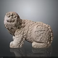 Traditional Stone Lion Sculpture With Intricate Carved Patterns And Textured Surface