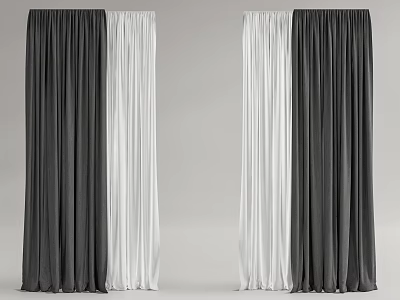 Elegant Grey And White Color Block Curtains With Soft Flowy Drapery Design 3d model