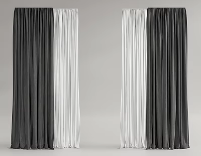 Elegant Grey And White Color Block Curtains With Soft Flowy Drapery Design 3d model