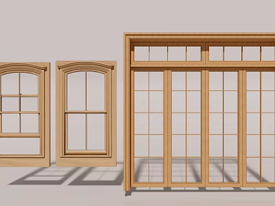 Wooden Sliding Windows Featuring Grid Glass Panels For Modern Home Design 3d model