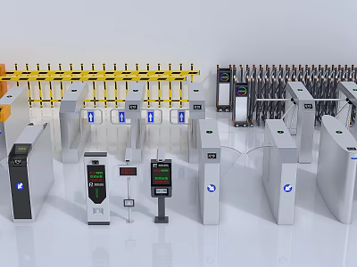 Modern Public Facility Access Control With Multiple Automatic Turnstiles And Security Gates 3d model