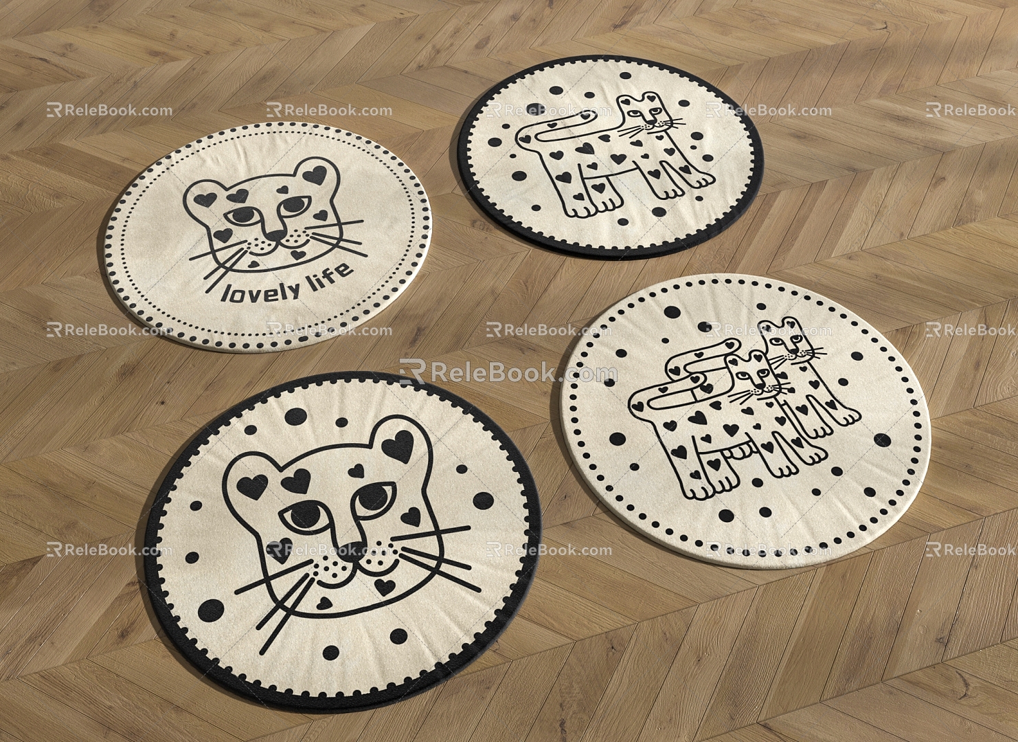 Cartoon Leopard Round Carpet 3d model