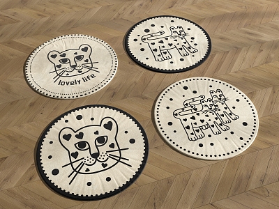 Cartoon Leopard Round Carpet 3d model