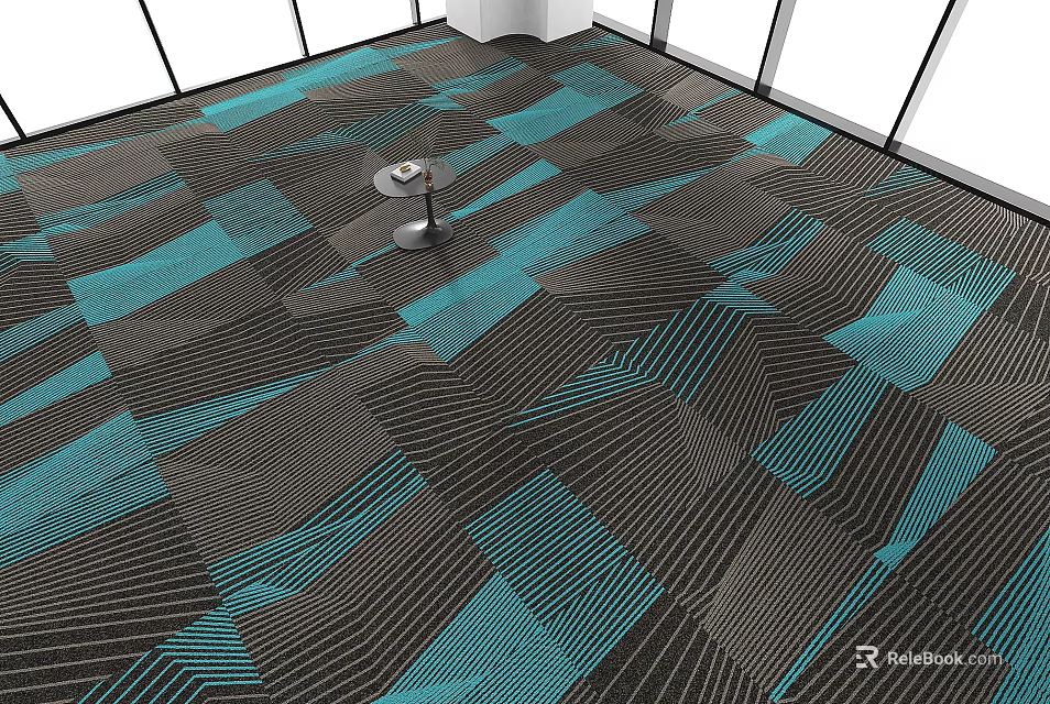 Square Carpet With Brown And Teal Abstract Geometric Lines Design For Room Floor 3d model 