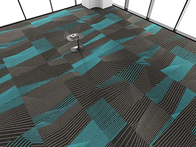 Square Carpet With Brown And Teal Abstract Geometric Lines Design For Room Floor 3d model