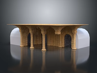 Classical Architecture Landscape With Arched Doors And Tall Stone Columns In Courtyard 3d model