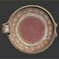 Traditional Ceramic Sculpture Carving Featuring Red White Decorative Patterns On Bowl With Handle And Cracks