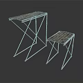 Two Simple Minimalist Tables With Metal Frames And Wooden Tops