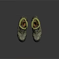 Dirty Worn Hiking Boots Featuring Yellow Gray Color And Thick Sole For Outdoor Activities