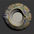 Colorful Earthenware Jug With White Base Green Purple Yellow Decorative Patterns On Black Background