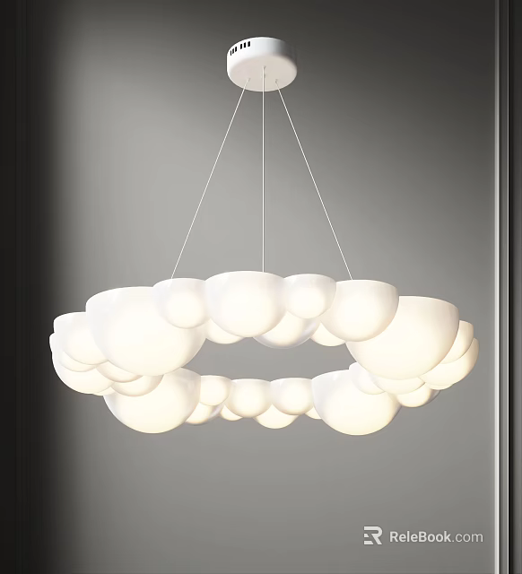 Elegant Modern White Cloud Shaped Chandelier With Multiple Round Bulbs Design 3d model 