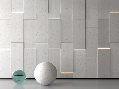Modern Background Wall With Square Panel Design Embedded Lighting And Decorative Green Transparent White Spheres 3d model