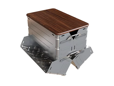 Foldable Storage Box Featuring Wooden Top And Metal Frame For Practical Use 3d model