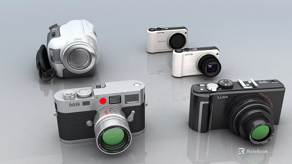 Assorted Digital Cameras Showcasing Vintage And Modern Designs With Camera Lenses 3d model 