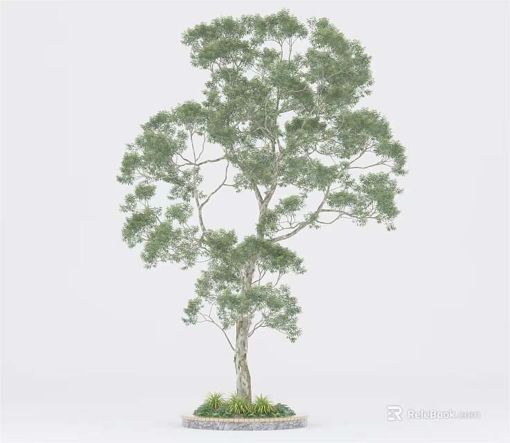 Tall Green Arbor With Lush Foliage And Upright Trunk On Grass Base 3d model 