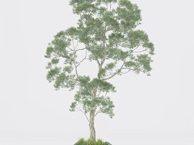 Tall Green Arbor With Lush Foliage And Upright Trunk On Grass Base 3d model