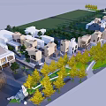 Modern Commercial Street Design with Stylish Buildings Green Landscaping and Pedestrian Areas