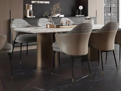 Elegant Dining Table Set With Marble Top Upholstered Chairs And Gold Legs 3d model