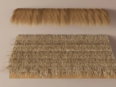 Natural Thatch Sunshade with Curved and Flat Roof Designs for Outdoor Use 3d model