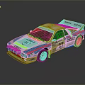 White Race Car With Sponsor Logos Number 23 And Red Blue Stripes