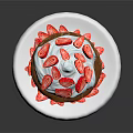 Delicious Layered Strawberry Dessert with Whipped Cream and Fresh Strawberry Slices on White Plate