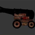 Vintage Black Metal Cannon With Wooden Carriage And Wheels