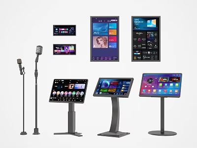 Professional Audio Visual Equipment With Microphones And Stand Mounted Multimedia Displays 3d model