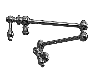 Classic Chrome Wall Mounted Faucet With Curved Spout And Double Handles Design 3d model