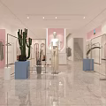 Stylish Clothing Store With Pink And Blue Walls Clothing Racks Mannequins Cactus And Marble Floor