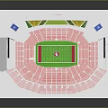 Multi Tiered Sports Stadium Architecture with Red Seats Green Turf and Solar Panel Roof