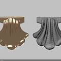 Carved Decorative Ornament Golden 3D Model With Mesh Wireframe Design