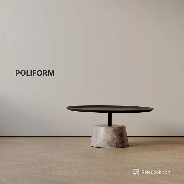 Modern POLIFORM Sofa Coffee Table Set With Black Tabletop Concrete Base And Light Wall 3d model